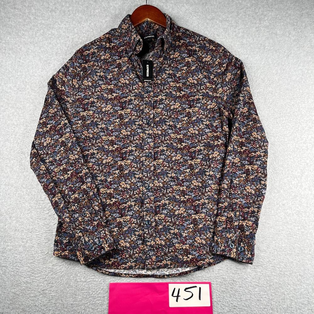 Express Textured Floral Shirt Small Colorful Button Up Long Sleeve Mens New NWT